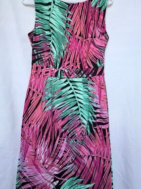 Signature by Sangria Pink & Teal Palm-Print Maxi Dress